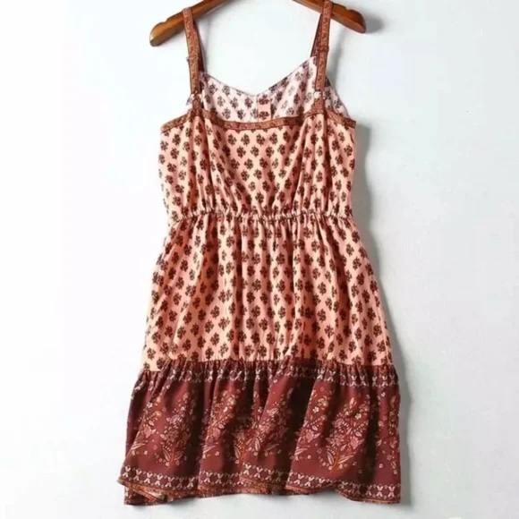 Pink & Maroon Floral Ornate Bohemian Gypsy Button Front Tank Summer Casual Dress - Picture 3 of 16